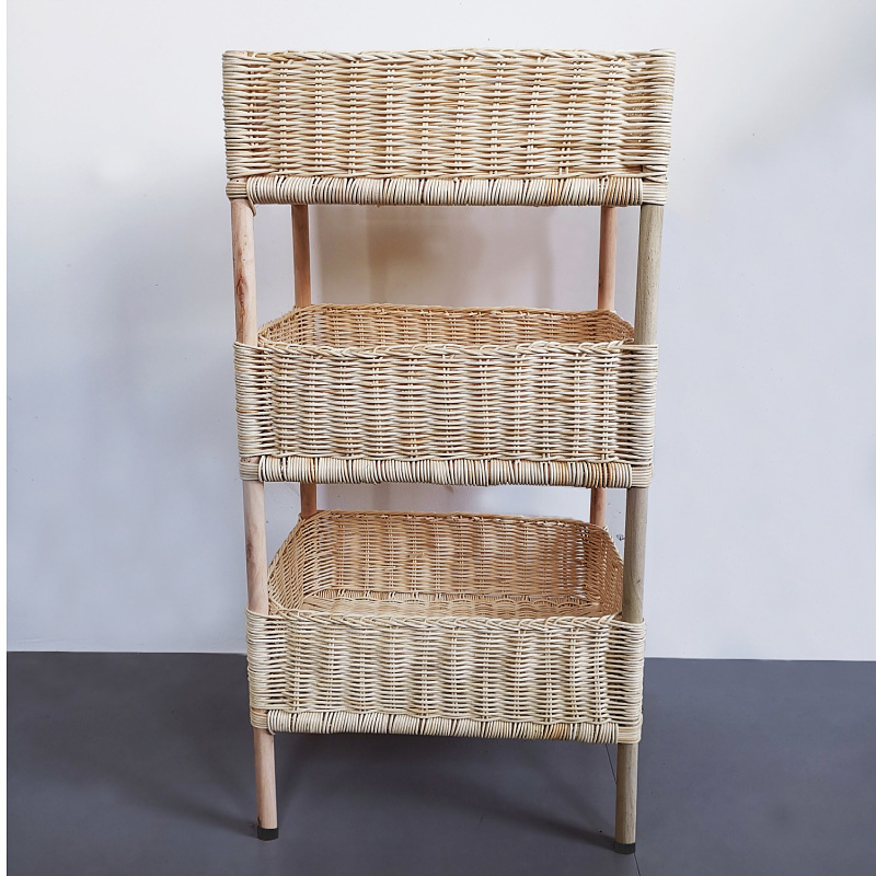 Rural style floor-standing rattan storage rack B&B Decoration debris storage rack Hand-woven solid wood multi-layer storage basket - Image 13