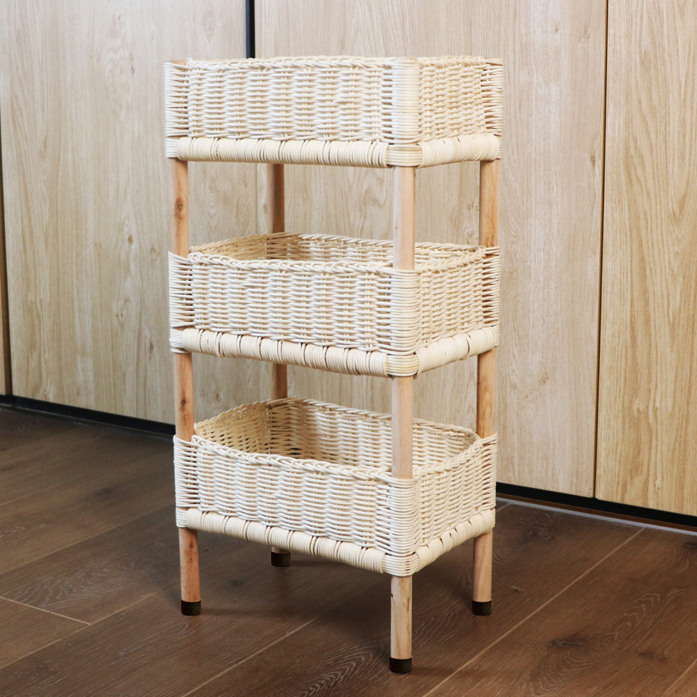 Rural style floor-standing rattan storage rack B&B Decoration debris storage rack Hand-woven solid wood multi-layer storage basket - Image 2