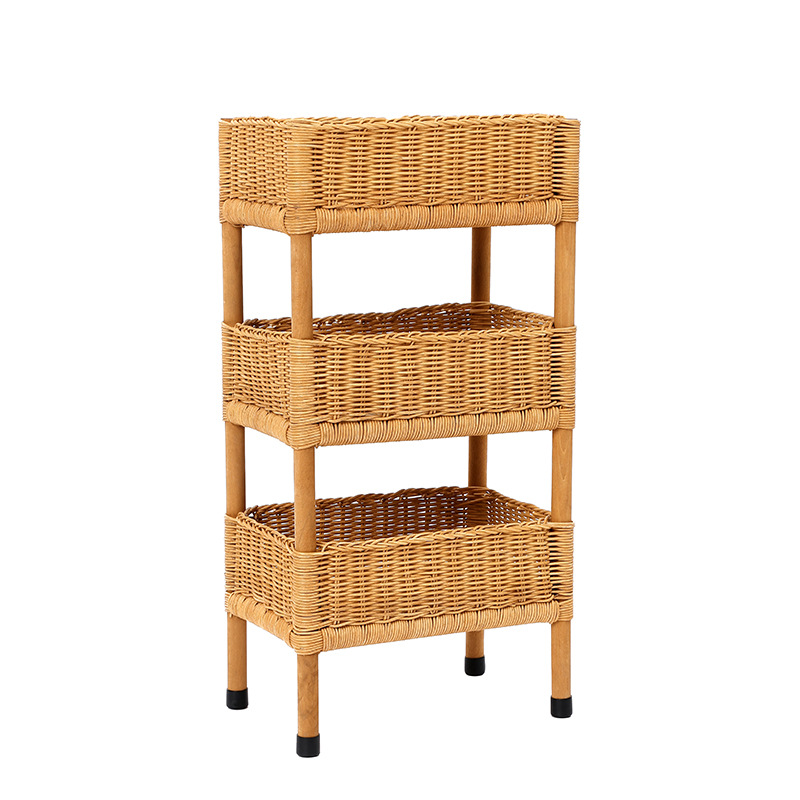 Rural style floor-standing rattan storage rack B&B Decoration debris storage rack Hand-woven solid wood multi-layer storage basket - Image 3