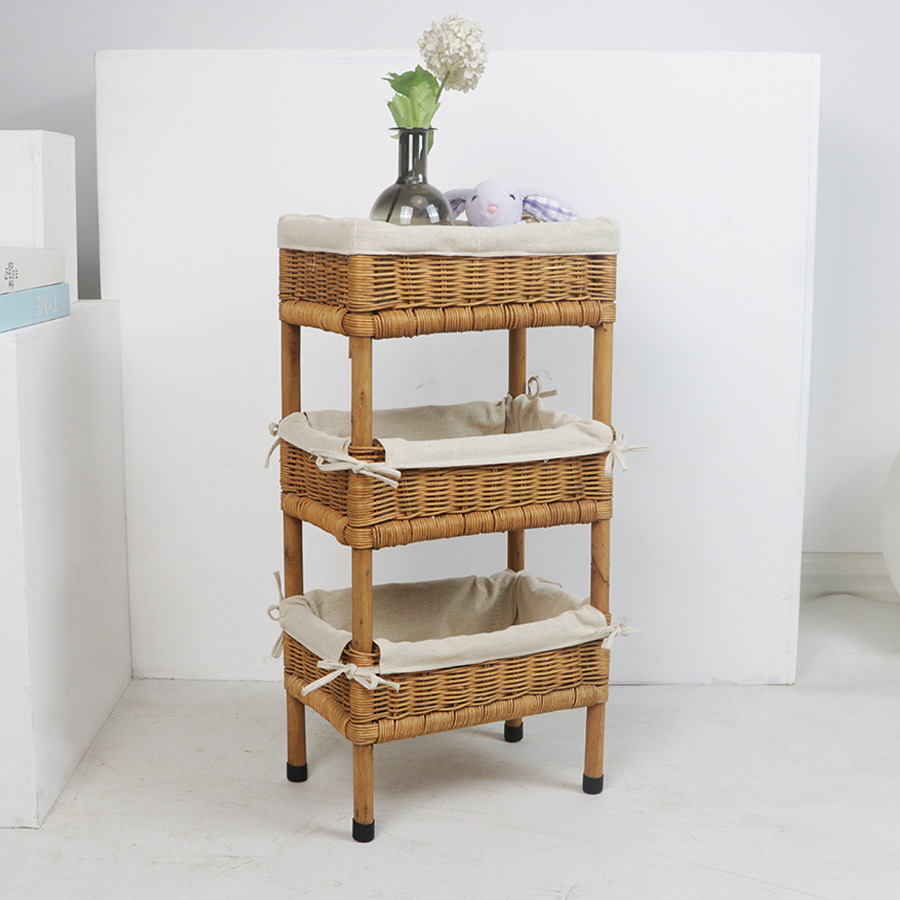 Rural style floor-standing rattan storage rack B&B Decoration debris storage rack Hand-woven solid wood multi-layer storage basket - Image 4