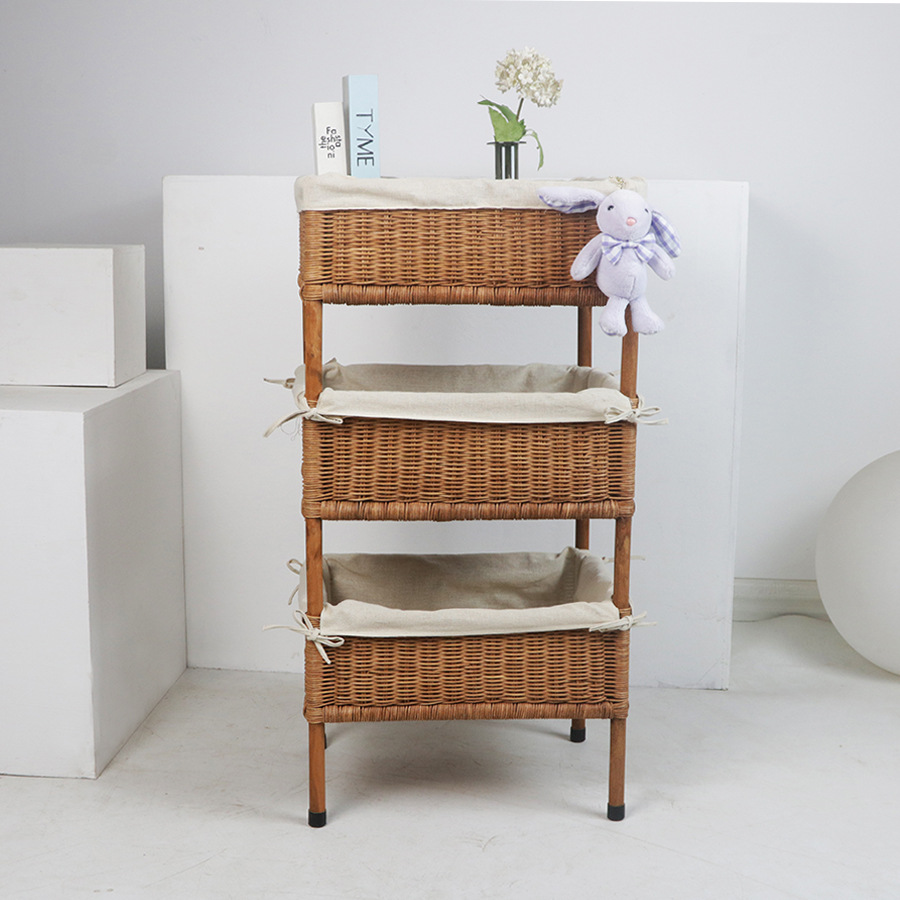 Rural style floor-standing rattan storage rack B&B Decoration debris storage rack Hand-woven solid wood multi-layer storage basket - Image 5