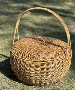 The God of Worshiping Basket Imitation Rattan Basket with Lid Wedding Festive Handheld Basket Hand-woven Picnic Basket Household Large Fruit Basket