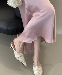 French pointed mesh half-slippers for women wearing lace temperament high-end sandals