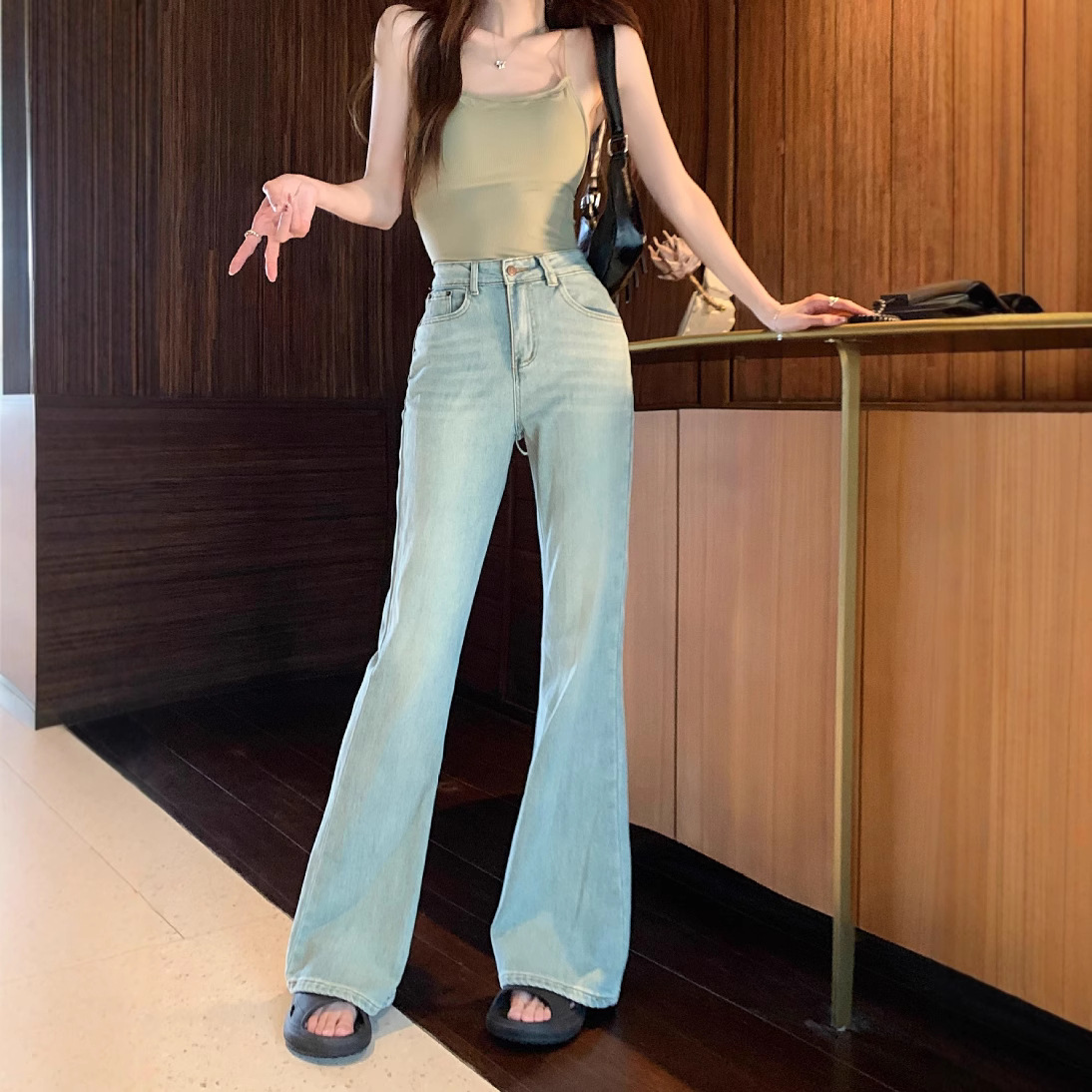 Real shot of summer high-waist stretch versatile jeans for women with slim slim trousers - Image 4