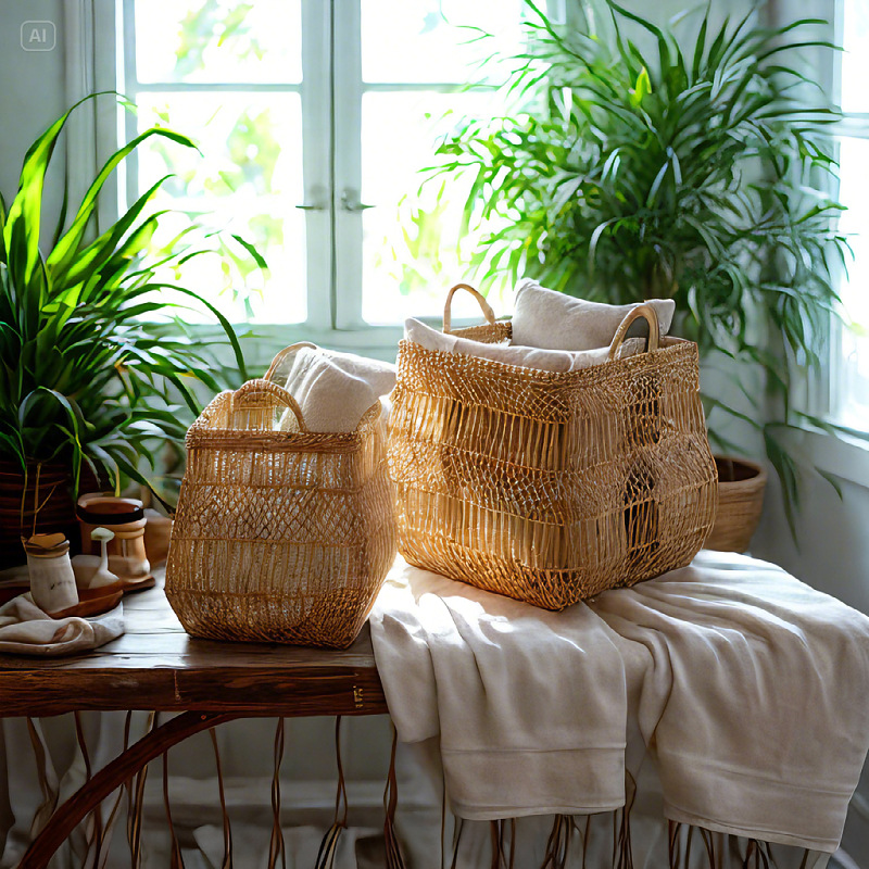 Rattan laundry basket hand-woven hollow debris basket can be washed bathroom storage basket - Image 6