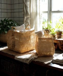 Rattan laundry basket hand-woven hollow debris basket can be washed bathroom storage basket