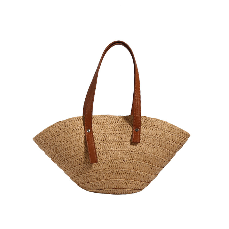 Pastoral grass weaving bag summer vacation lightweight beach bag one-shoulder armpit bag tote women's bag - Image 7