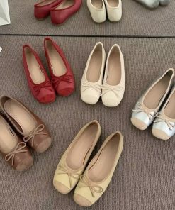 Evening breeze bow flat shoes with one foot single shoes Japanese grandma shoes spring and summer beans shoes mother women's shoes