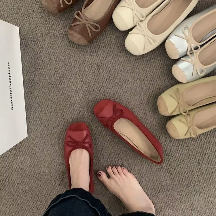 Evening breeze bow flat shoes with one foot single shoes Japanese grandma shoes spring and summer beans shoes mother women's shoes - Image 3