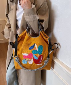 Literary and handmade nylon cloth shopping bag large capacity casual embroidered shoulder bag lightweight tote bag