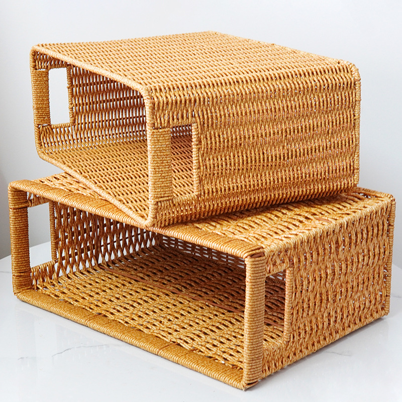 Japanese magazine basket imitation rattan storage basket woven basket rectangular storage basket debris sorting basket - Image 11