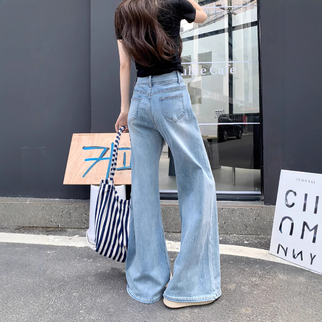 Real photos of summer loose and slightly loose elastic jeans for women's casual and versatile wide-leg trousers - Image 4