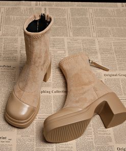 Slim boots for women in spring and autumn Korean small ankle boots for autumn and winter women's shoes suede elastic boots high heel short boots