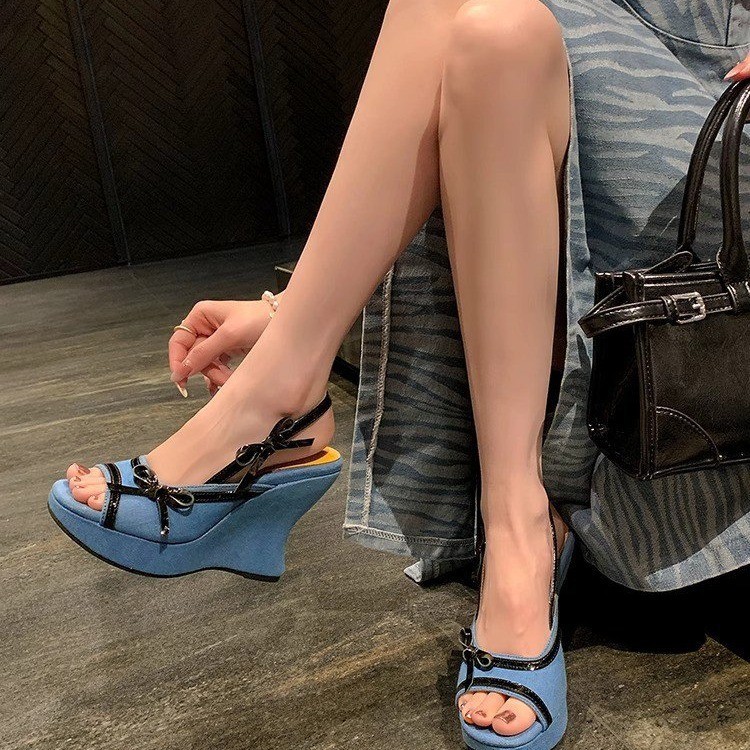 Denim fish mouth heel sandals for women, small summer, gentle and super high heels, fashionable style - Image 4