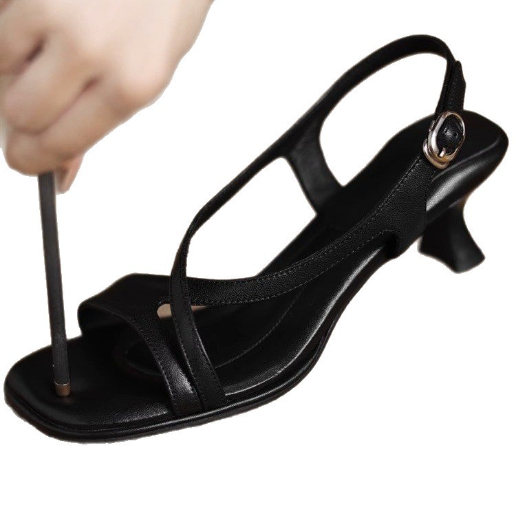 French beautiful super soft sandals for women in summer, wearing thick heels and soft soles without tiring high heels for women's skirt - Image 5