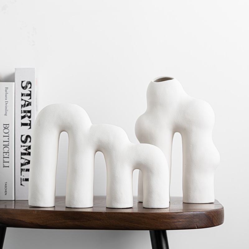 Ceramic special-shaped letters multi-diameter flower insert high-end sense white vase matte craft decoration ornament gift - Image 6