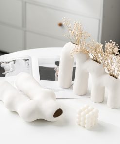 Ceramic special-shaped letters multi-diameter flower insert high-end sense white vase matte craft decoration ornament gift