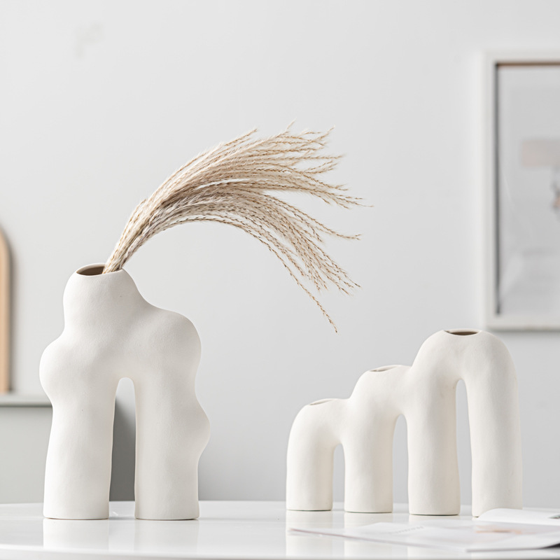 Ceramic special-shaped letters multi-diameter flower insert high-end sense white vase matte craft decoration ornament gift - Image 2