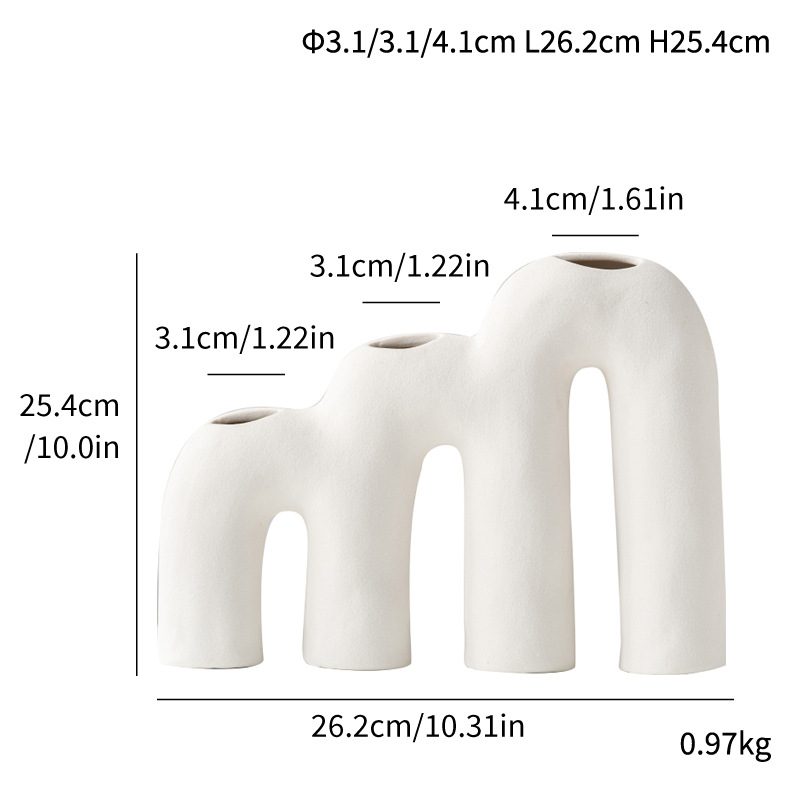 Ceramic special-shaped letters multi-diameter flower insert high-end sense white vase matte craft decoration ornament gift - Image 8