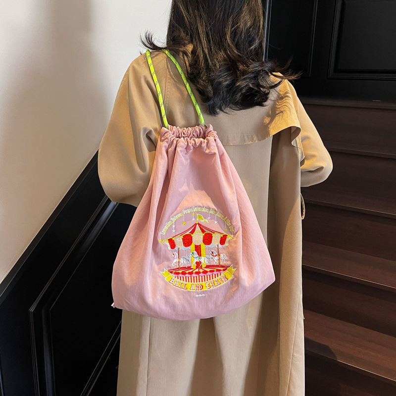 Japanese fashion brand fashion backpack cute cartoon environmentally friendly drawstring large capacity embroidery casual student bag - Image 2