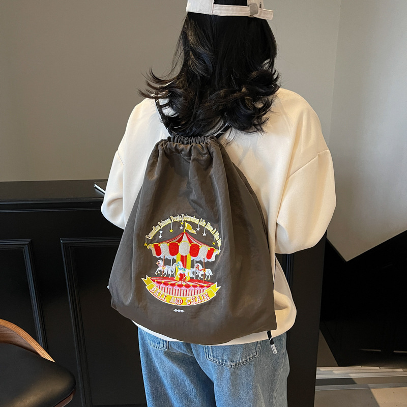 Japanese fashion brand fashion backpack cute cartoon environmentally friendly drawstring large capacity embroidery casual student bag - Image 3