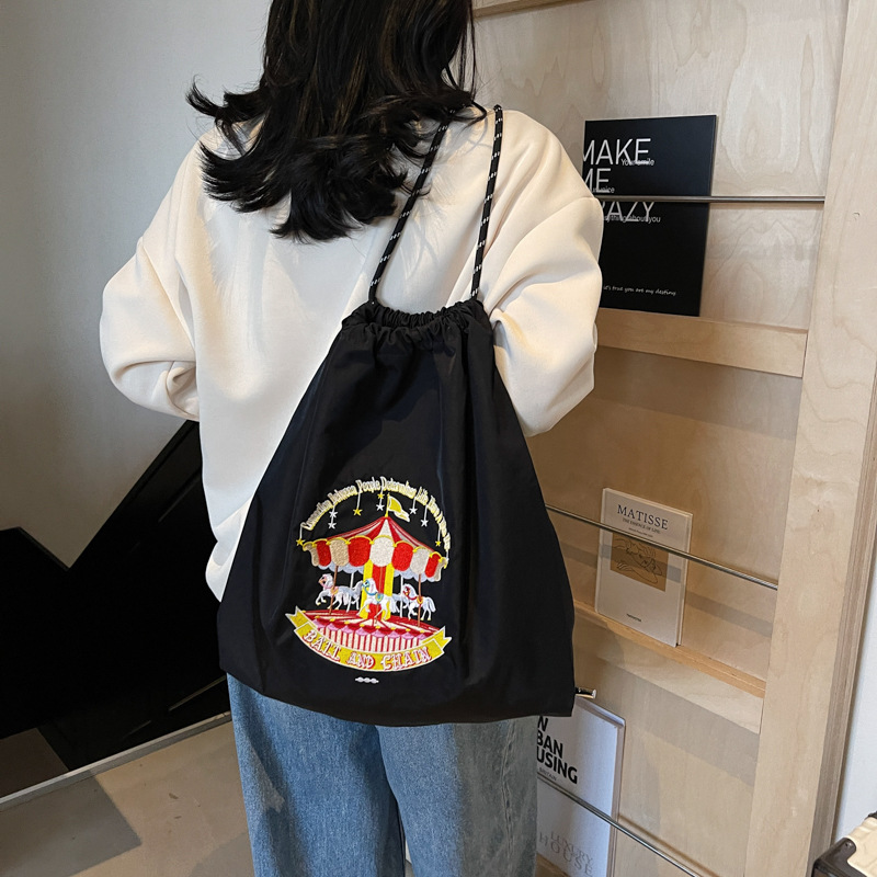 Japanese fashion brand fashion backpack cute cartoon environmentally friendly drawstring large capacity embroidery casual student bag - Image 4