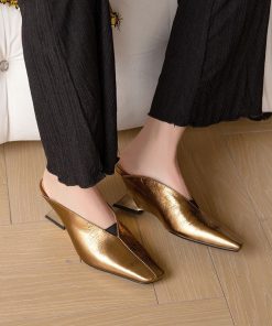 French beautiful temperament without tiring feet, heels, high heels, muller half-tow sandals for spring, half-block sandals for women in summer