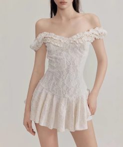 Original Heavy Industry Compound Jacquard French Lace Ear-Ear Mini-Short-Letter Skirt Dress