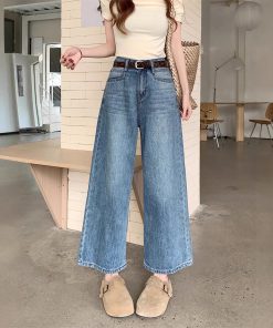 Real shot~ American retro wide-leg jeans for women in spring and summer high-waisted slimming versatile nine-point pants