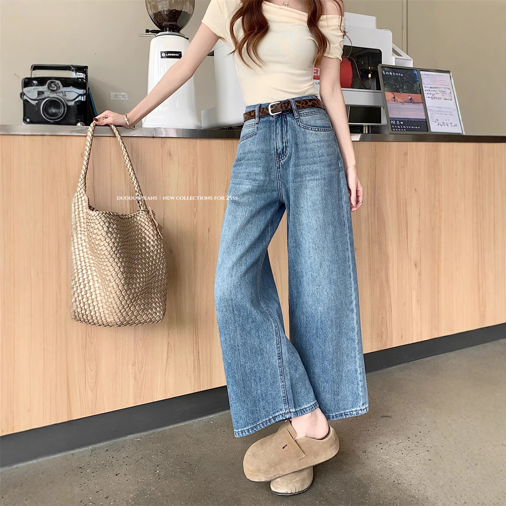 Real shot~ American retro wide-leg jeans for women in spring and summer high-waisted slimming versatile nine-point pants - Image 2