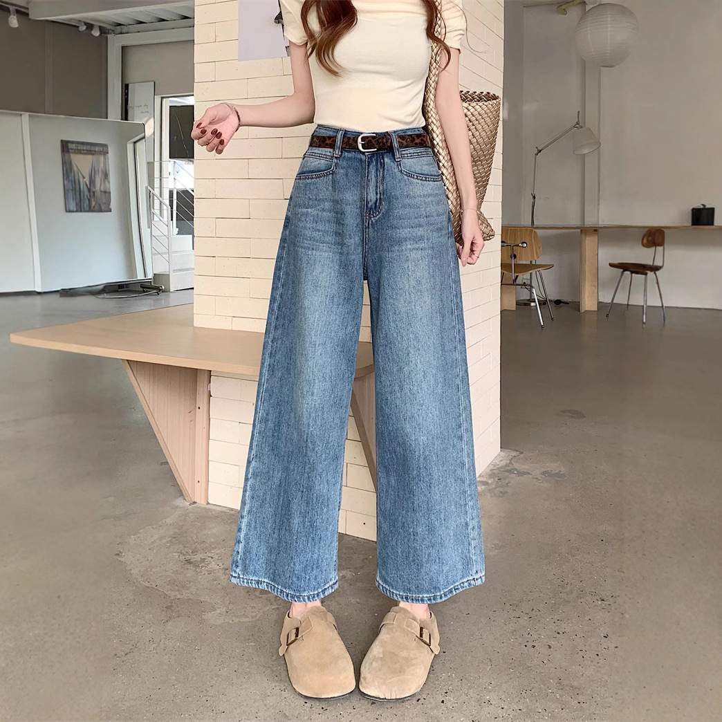 Real shot~ American retro wide-leg jeans for women in spring and summer high-waisted slimming versatile nine-point pants - Image 5