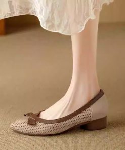 Summer pointed-toe single shoes for women with shallow mouth flat bow fairy style simple soft leather bean dou scoop shoes