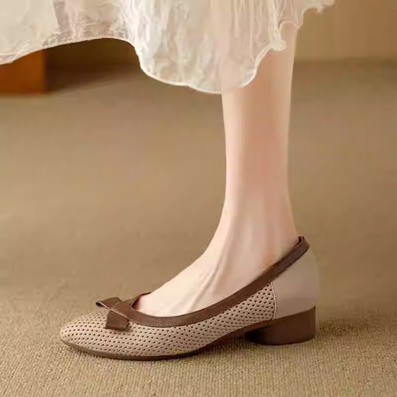 Summer pointed-toe single shoes for women with shallow mouth flat bow fairy style simple soft leather bean dou scoop shoes - Image 6
