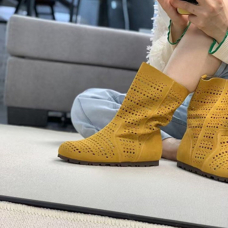 British style simple Maillard boots summer comfortable hollow breathable flat bottom sun boots short boots - Image 11