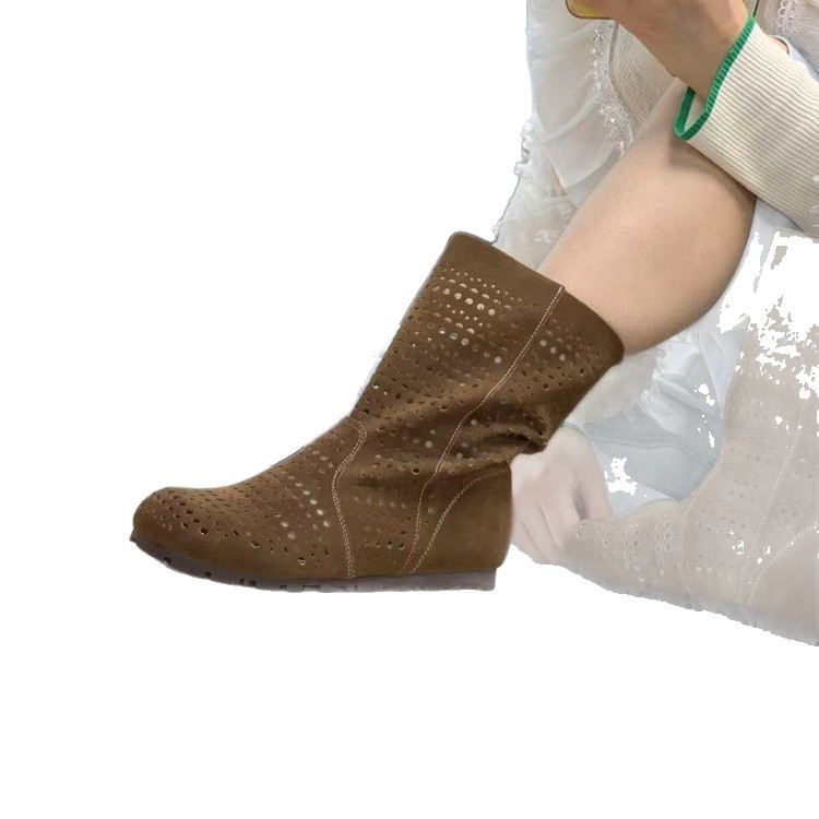 British style simple Maillard boots summer comfortable hollow breathable flat bottom sun boots short boots - Image 5