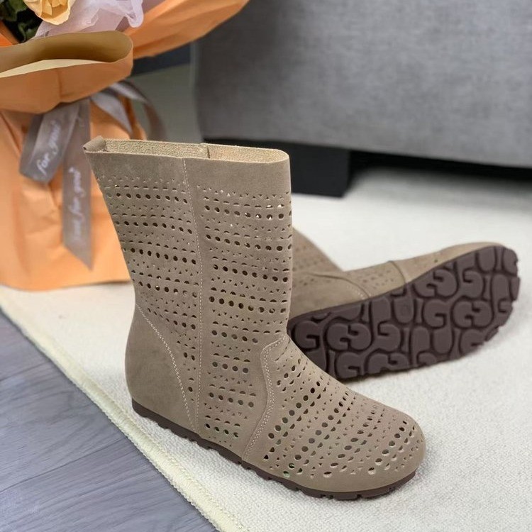 British style simple Maillard boots summer comfortable hollow breathable flat bottom sun boots short boots - Image 7