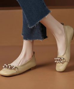 Single shoes for women's summer women's shoes temperament French beanie shoes square toe flat sole soft sole grandma shoes