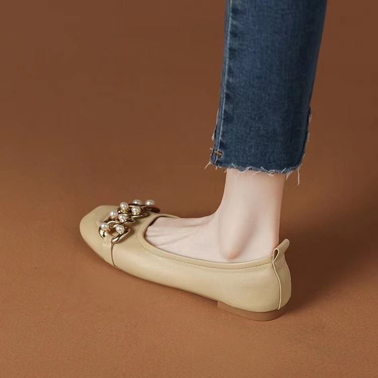 Single shoes for women's summer women's shoes temperament French beanie shoes square toe flat sole soft sole grandma shoes - Image 2