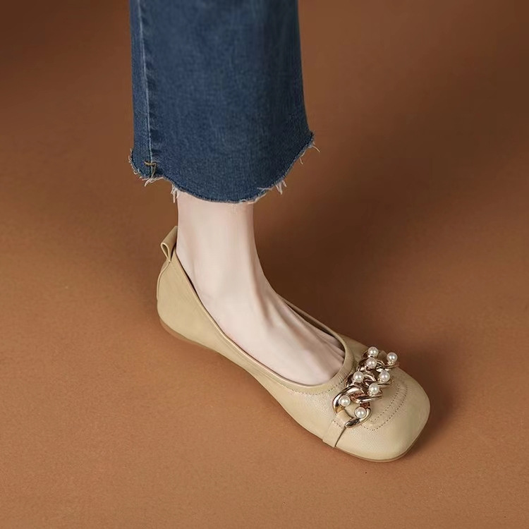 Single shoes for women's summer women's shoes temperament French beanie shoes square toe flat sole soft sole grandma shoes - Image 4