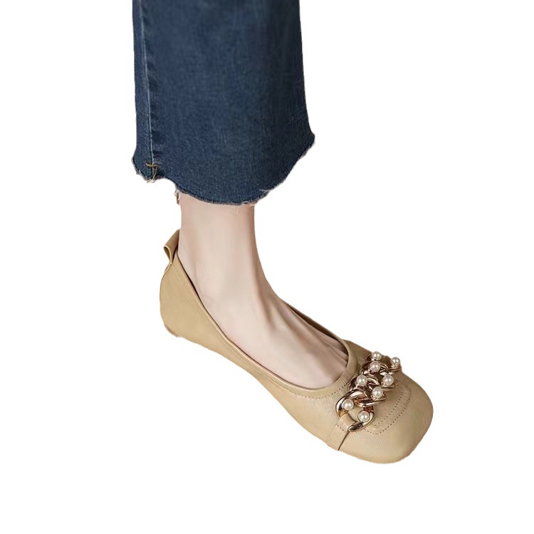 Single shoes for women's summer women's shoes temperament French beanie shoes square toe flat sole soft sole grandma shoes - Image 5