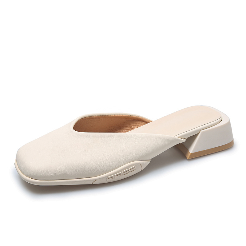 Baotou half slippers for women wearing spring and summer soft leather muller women's shoes mid-heel thick heel single shoes sandals - Image 11