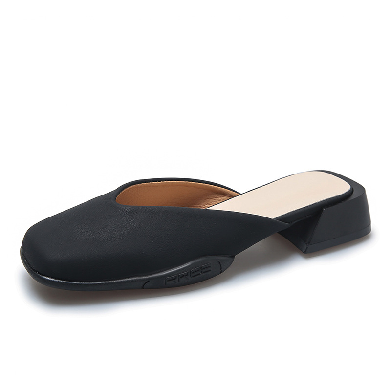 Baotou half slippers for women wearing spring and summer soft leather muller women's shoes mid-heel thick heel single shoes sandals - Image 7