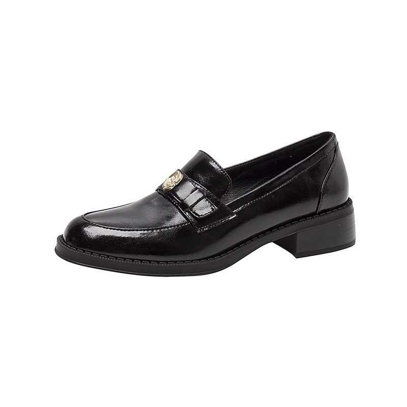 French retro British style thick heel shoes for women with soft leather camellia leather shoes spring and autumn single shoes mid-heel - Image 8