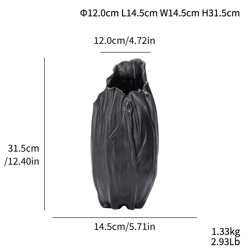 Black ceramic vase with lotus leaves and high-end style decorative home decoration - Image 10