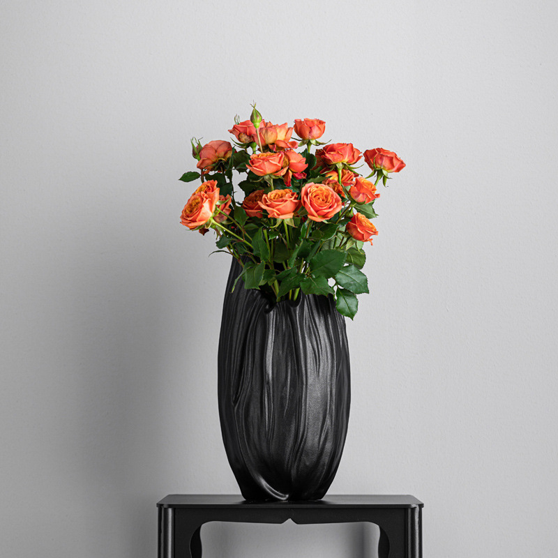 Black ceramic vase with lotus leaves and high-end style decorative home decoration - Image 2