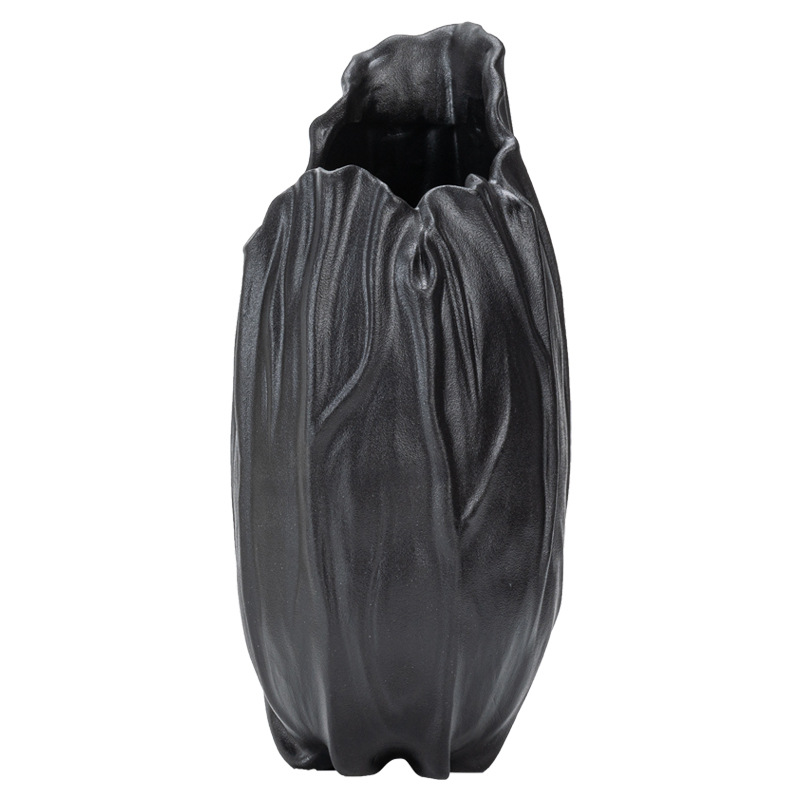 Black ceramic vase with lotus leaves and high-end style decorative home decoration - Image 3