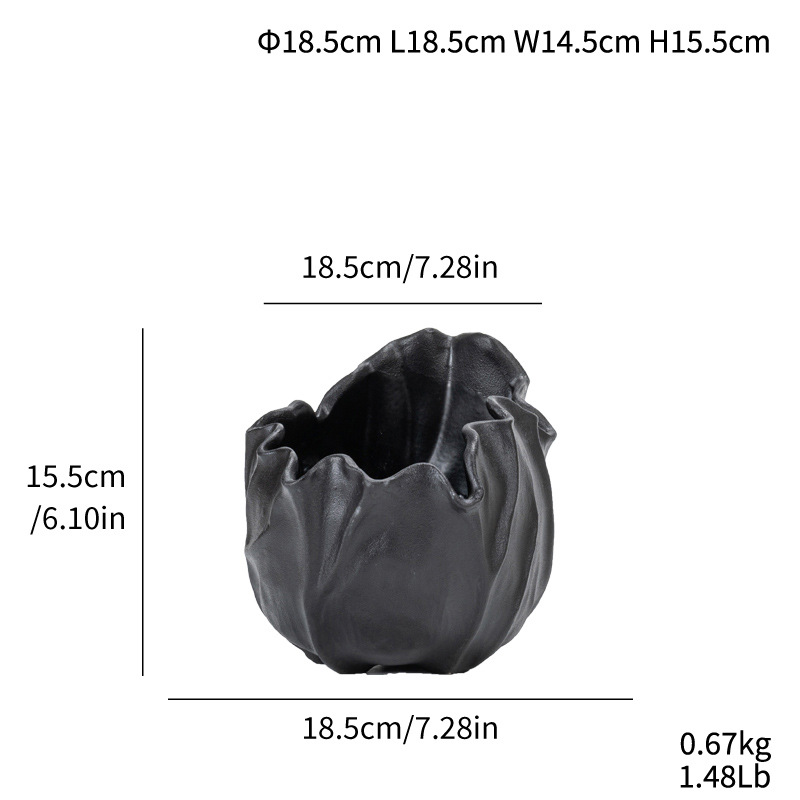 Black ceramic vase with lotus leaves and high-end style decorative home decoration - Image 4