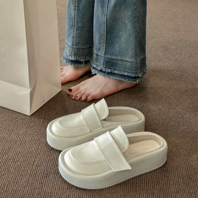 Lazy bag head half slippers in spring and summer soft sole fashion on the outside wearing sponge cake thick sole slippers - Image 2