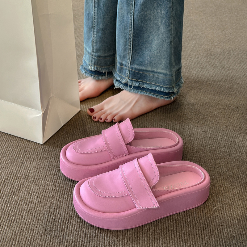 Lazy bag head half slippers in spring and summer soft sole fashion on the outside wearing sponge cake thick sole slippers - Image 3