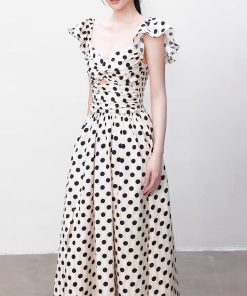 Yuzhi high-end polka dot dress summer pleated waist-hugging long skirt to make you look slim and elegant